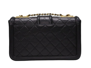極美品 CHANEL シャネル Sフラップ Wチェーン ショルダーバッグ A90670 23番台 ココマーク ラムスキン ブラック ゴールド金具 中古 4b008074