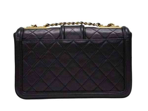 極美品 CHANEL シャネル Sフラップ Wチェーン ショルダーバッグ A90670 23番台 ココマーク ラムスキン ブラック ゴールド金具 中古 4b008074
