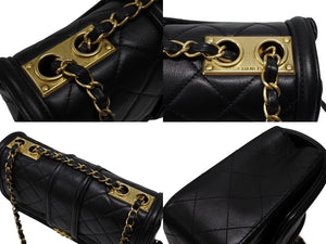 極美品 CHANEL シャネル Sフラップ Wチェーン ショルダーバッグ A90670 23番台 ココマーク ラムスキン ブラック ゴールド金具 中古 4b008074