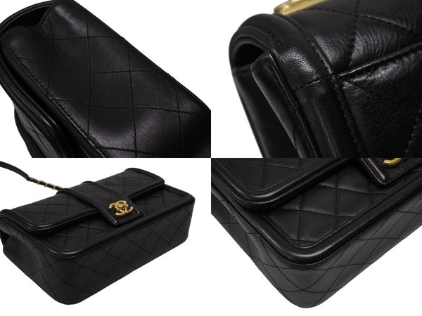 極美品 CHANEL シャネル Sフラップ Wチェーン ショルダーバッグ A90670 23番台 ココマーク ラムスキン ブラック ゴールド金具 中古 4b008074