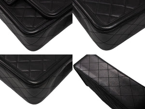 極美品 CHANEL シャネル Sフラップ Wチェーン ショルダーバッグ A90670 23番台 ココマーク ラムスキン ブラック ゴールド金具 中古 4b008074