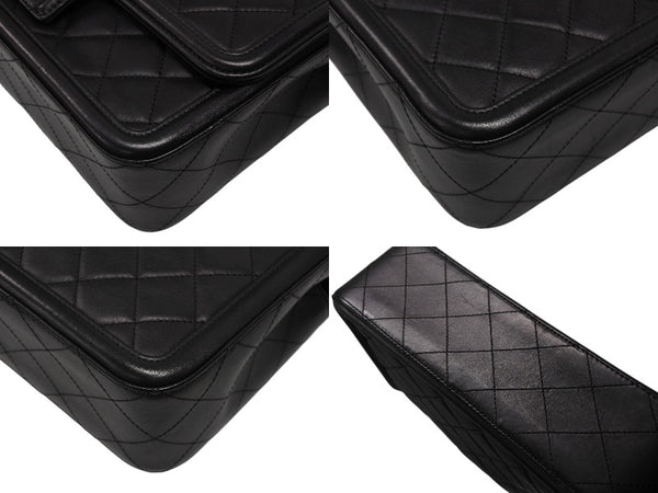 極美品 CHANEL シャネル Sフラップ Wチェーン ショルダーバッグ A90670 23番台 ココマーク ラムスキン ブラック ゴールド金具 中古 4b008074
