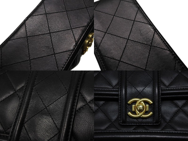 極美品 CHANEL シャネル Sフラップ Wチェーン ショルダーバッグ A90670 23番台 ココマーク ラムスキン ブラック ゴールド金具 中古 4b008074
