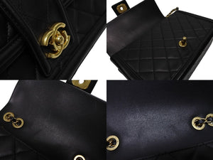 極美品 CHANEL シャネル Sフラップ Wチェーン ショルダーバッグ A90670 23番台 ココマーク ラムスキン ブラック ゴールド金具 中古 4b008074