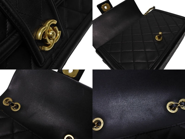 極美品 CHANEL シャネル Sフラップ Wチェーン ショルダーバッグ A90670 23番台 ココマーク ラムスキン ブラック ゴールド金具 中古 4b008074