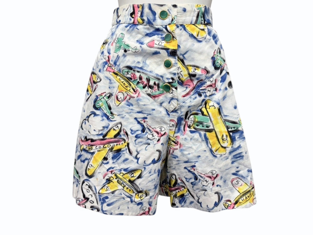 CHANEL シャネル 16SS ショートパンツ ショーツ エアライン 飛行機 ココマーク マルチカラー 社外ボタン 品質表示タグ無し 美品 中古 4b008093