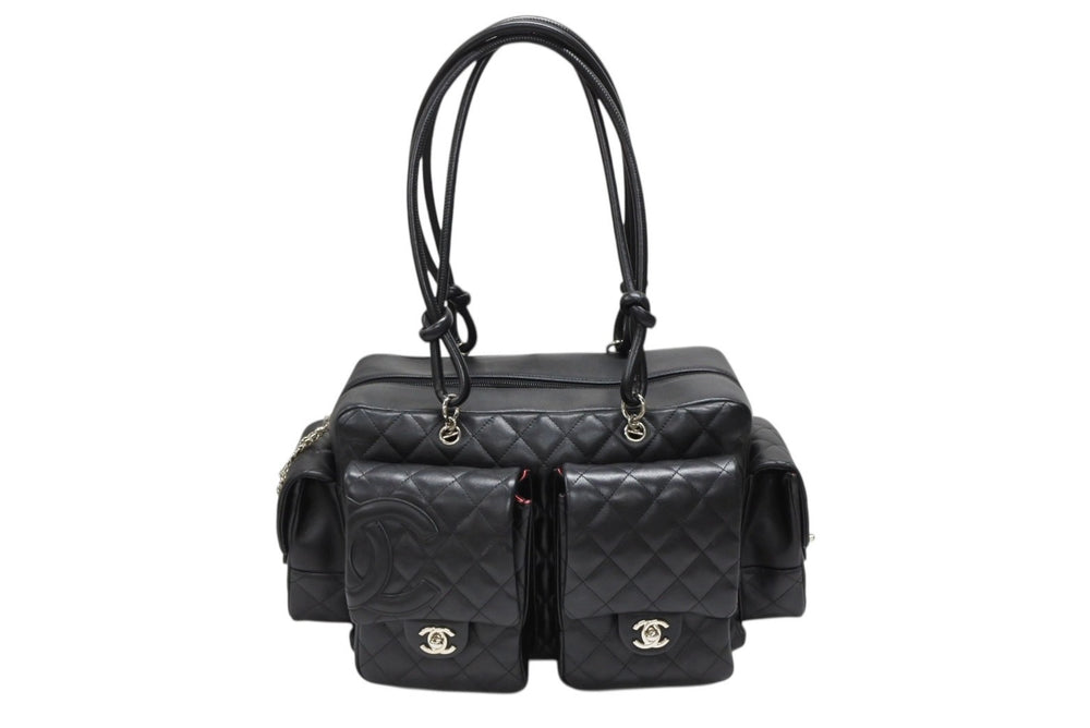 極美品 CHANEL シャネル カンボンライン マルチポケット カンボンライン ボストンバッグ 9番台 カーフレザー ブラック ピンク 中古 4b008119