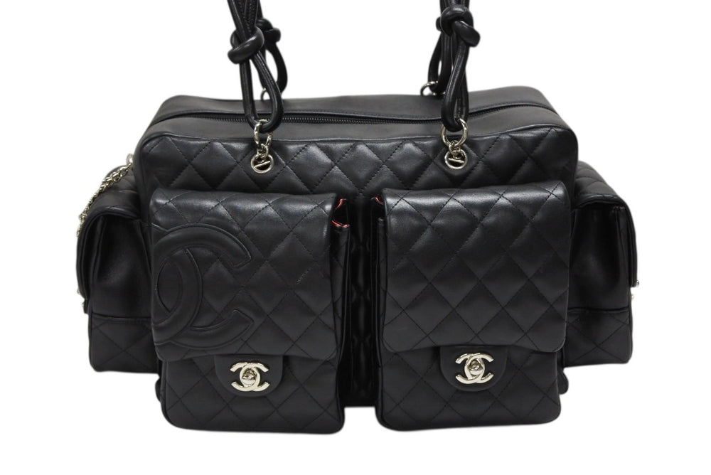 極美品 CHANEL シャネル カンボンライン マルチポケット カンボンライン ボストンバッグ 9番台 カーフレザー ブラック ピンク 中古 4b008119