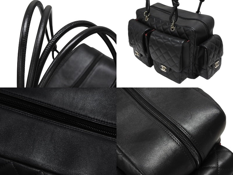 Very Good Condition CHANEL Cambon Line Multi-Pocket Cambon Line Boston Bag No. 9 Calf Leather Black Pink Used 4b008119