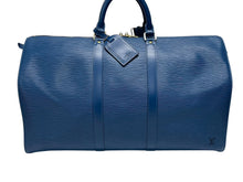 画像をギャラリービューアに読み込む, LOUIS VUITTON ルイヴィトン ボストンバッグ エピ M42965 キーポル50 keepall ブルー レザー PVC 美品 中古 4b008122