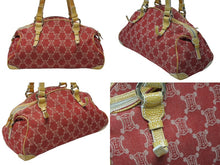 画像をギャラリービューアに読み込む, CELINE セリーヌ マカダム キャンバス ショルダーバッグ WS14661 シルバー金具 レッド コットン レザー 美品 中古 4b008123