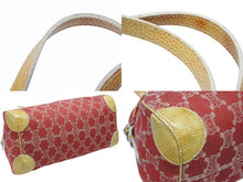 画像をギャラリービューアに読み込む, CELINE セリーヌ マカダム キャンバス ショルダーバッグ WS14661 シルバー金具 レッド コットン レザー 美品 中古 4b008123