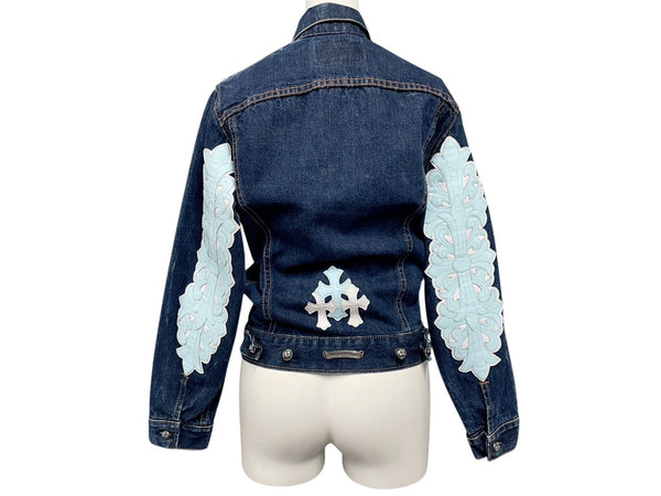 極美品 CHROME HEARTS クロムハーツ × LEVI'S リーバイス デニムジャケット フローラル クロスパッチ デニムジャケット サイズ10Y 中古 4b008137