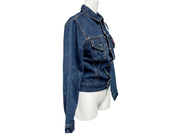 極美品 CHROME HEARTS クロムハーツ × LEVI'S リーバイス デニムジャケット フローラル クロスパッチ デニムジャケット サイズ10Y 中古 4b008137