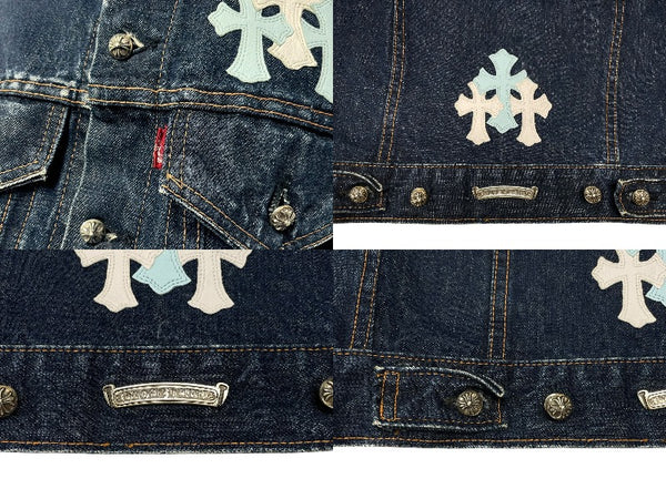 極美品 CHROME HEARTS クロムハーツ × LEVI'S リーバイス デニムジャケット フローラル クロスパッチ デニムジャケット サイズ10Y 中古 4b008137