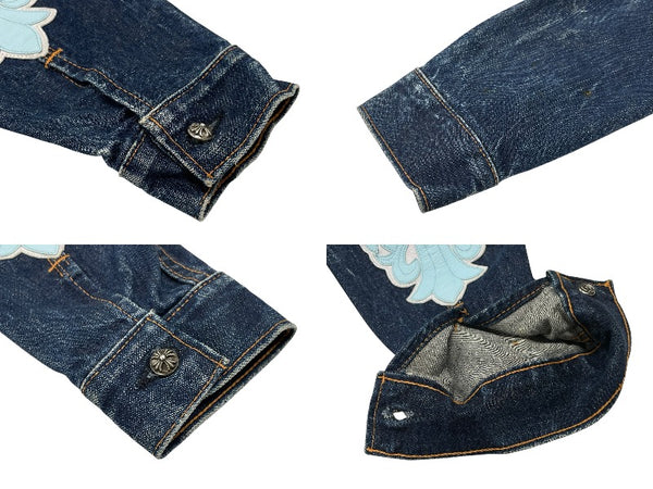 極美品 CHROME HEARTS クロムハーツ × LEVI'S リーバイス デニムジャケット フローラル クロスパッチ デニムジャケット サイズ10Y 中古 4b008137