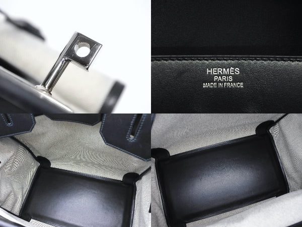HERMES エルメス オータクロア40 カーゴ ハンドバッグ トワルアッシュ ヴォーエバーカーフ エクリュ ブラック Z刻印 2021年 SV金具 美品 中古 4b008142