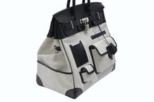 画像をギャラリービューアに読み込む, HERMES エルメス オータクロア40 カーゴ ハンドバッグ トワルアッシュ ヴォーエバーカーフ エクリュ ブラック Z刻印 2021年 SV金具 美品 中古 4b008142