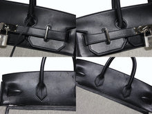 画像をギャラリービューアに読み込む, HERMES エルメス オータクロア40 カーゴ ハンドバッグ トワルアッシュ ヴォーエバーカーフ エクリュ ブラック Z刻印 2021年 SV金具 美品 中古 4b008142
