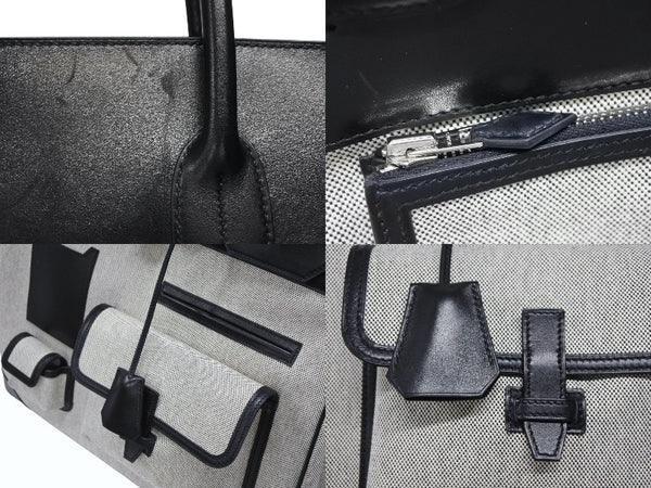 HERMES エルメス オータクロア40 カーゴ ハンドバッグ トワルアッシュ ヴォーエバーカーフ エクリュ ブラック Z刻印 2021年 SV金具 美品 中古 4b008142