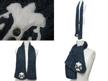 画像をギャラリービューアに読み込む, CHROME HEARTS クロムハーツ マフラー ストール BSフレア レザー シルバー925 ブルー ホワイト 良品 中古 4b008162