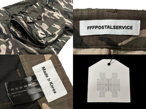 新品未使用 FFFPOSTALSERVICE ポスタルサービス Wide Back Zip Cargo Pants ワイドバック ジップカーゴパンツ サイズ38 カモフラ柄 中古 4b008168