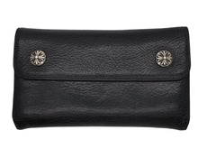 画像をギャラリービューアに読み込む, CHROME HEARTS クロムハーツ ウェーブウォレット 長財布 クロスボールボタン ダガージップ シルバー925 レザー ブラック 美品 中古 4b008182