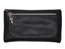 画像をギャラリービューアに読み込む, CHROME HEARTS クロムハーツ ウェーブウォレット 長財布 クロスボールボタン ダガージップ シルバー925 レザー ブラック 美品 中古 4b008182