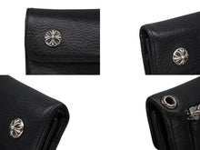 画像をギャラリービューアに読み込む, CHROME HEARTS クロムハーツ ウェーブウォレット 長財布 クロスボールボタン ダガージップ シルバー925 レザー ブラック 美品 中古 4b008182