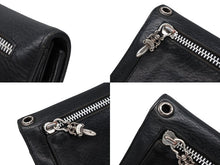 画像をギャラリービューアに読み込む, CHROME HEARTS クロムハーツ ウェーブウォレット 長財布 クロスボールボタン ダガージップ シルバー925 レザー ブラック 美品 中古 4b008182