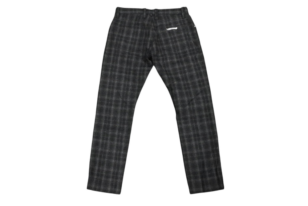 極美品 CHROME HEARTS クロムハーツ ウールチェックパンツ グレー ブラック クロスボール シルバー925 ロゴ サイズ32 中古 4b008183