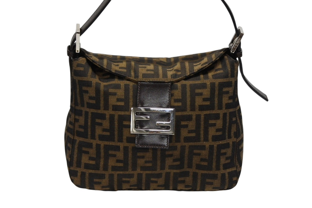 FENDI フェンディ マンマバケット ワンショルダーバッグ ズッカ柄 キャンバス レザー ブラウン シルバー金具 美品 中古 4b008185