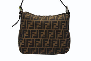 FENDI フェンディ マンマバケット ワンショルダーバッグ ズッカ柄 キャンバス レザー ブラウン シルバー金具 美品 中古 4b008185