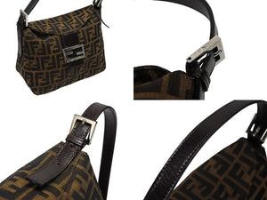 FENDI フェンディ マンマバケット ワンショルダーバッグ ズッカ柄 キャンバス レザー ブラウン シルバー金具 美品 中古 4b008185