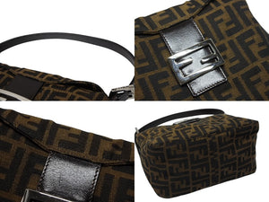 FENDI フェンディ マンマバケット ワンショルダーバッグ ズッカ柄 キャンバス レザー ブラウン シルバー金具 美品 中古 4b008185