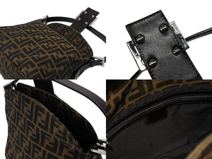 FENDI フェンディ マンマバケット ワンショルダーバッグ ズッカ柄 キャンバス レザー ブラウン シルバー金具 美品 中古 4b008185