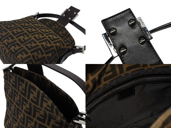 FENDI フェンディ マンマバケット ワンショルダーバッグ ズッカ柄 キャンバス レザー ブラウン シルバー金具 美品 中古 4b008185