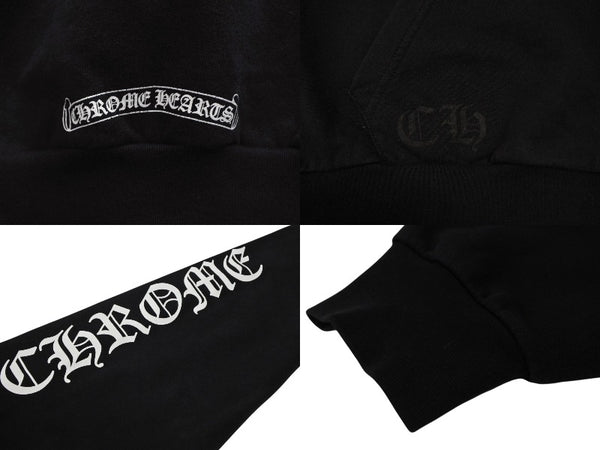 CHROME HEARTS クロムハーツ 袖プリント プルオーバーパーカー フーディ サイズXL ブラック 美品 中古 4b008187