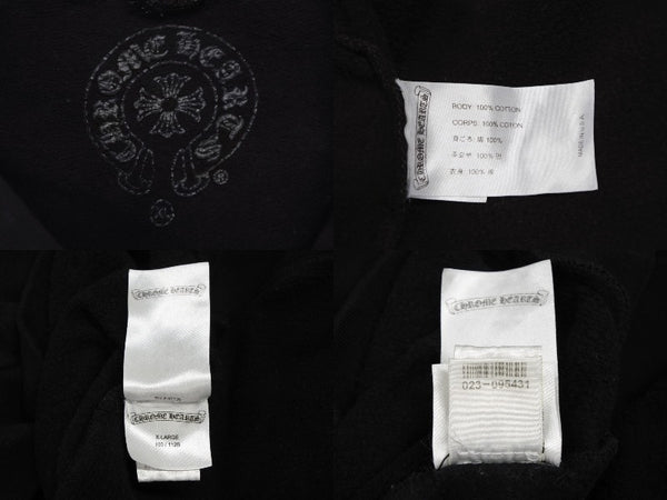 CHROME HEARTS クロムハーツ 袖プリント プルオーバーパーカー フーディ サイズXL ブラック 美品 中古 4b008187
