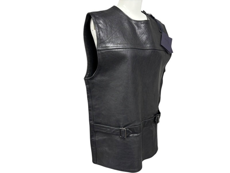 PRADA プラダ ベルテッドプルオーバー レザーベスト UPC194 サイズ48 カーフスキン トライアングルパッチ ブラック 美品 中古 4b008195
