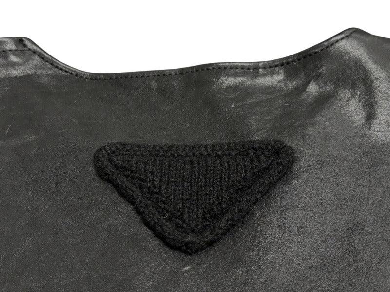 PRADA プラダ ベルテッドプルオーバー レザーベスト UPC194 サイズ48 カーフスキン トライアングルパッチ ブラック 美品 中古 4b008195