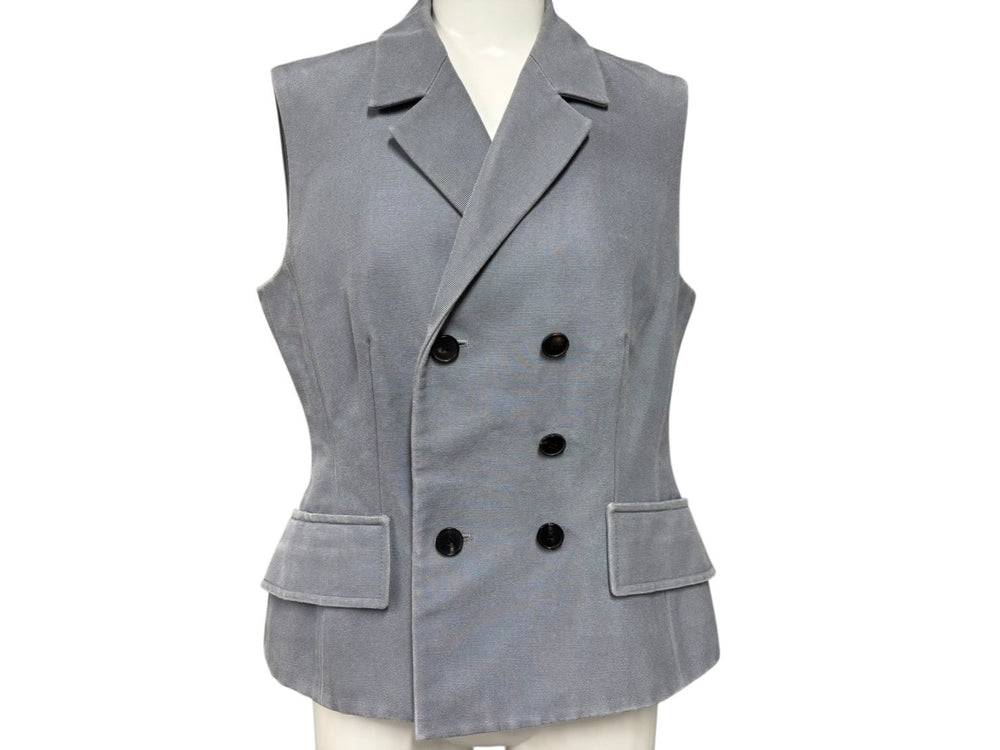 Christian Dior Double Breasted Vest Blue Tazar 021G05A6005 Gray Silk Size 38 Good Used 4b008196