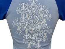 画像をギャラリービューアに読み込む, CHROME HEARTS クロムハーツ CROSS RAGLAN TEE セメタリークロス ラグラン 半袖Tシャツ ブルー サイズXS 良品 中古 4b008220