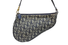 画像をギャラリービューアに読み込む, Christian Dior クリスチャンディオール サドルポーチ アクセサリーポーチ MC 0071 ネイビー トロッター柄 ガリアーノ期 美品 中古 4b008232