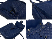 画像をギャラリービューアに読み込む, 極美品 CHANEL シャネル バックパック リュック 23番台 ラムスキン ココマーク ブルー キルティング シルバー金具 中古 4b008235