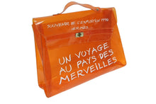 画像をギャラリービューアに読み込む, HERMES エルメス ビニールケリー 不思議の国 エルメスへの旅展 ハンドバッグ トートバッグ オレンジ クリア 透明 ビニール ゴールド金具 美品 中古 4b008241