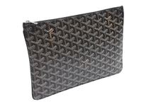 Load image into Gallery viewer, 極美品 GOYARD ゴヤール セナMM クラッチバッグ ヘリンボーン柄 ブラック ブラウン PVC レザー 中古 4b008247