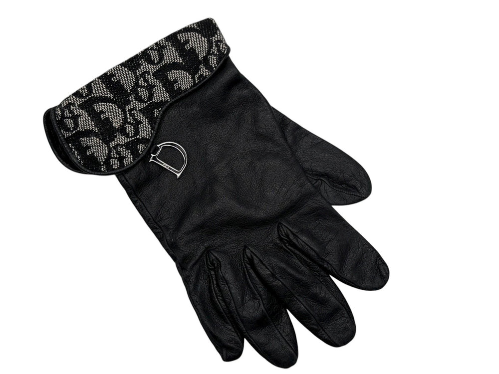 CHRISTIAN DIOR Christian Dior Trotterline Gloves Canvas Jeepskin D Charm Navy Black Good Used 4b008262