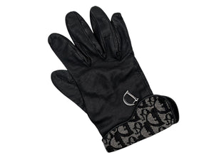 CHRISTIAN DIOR クリスチャンディオール トロッターライン グローブ キャンバス ジープスキン Dチャーム ネイビー ブラック 良品 中古 4b008262