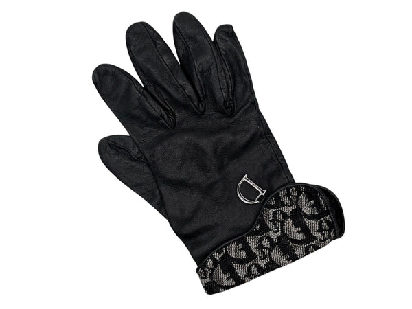 CHRISTIAN DIOR クリスチャンディオール トロッターライン グローブ キャンバス ジープスキン Dチャーム ネイビー ブラック 良品 中古 4b008262